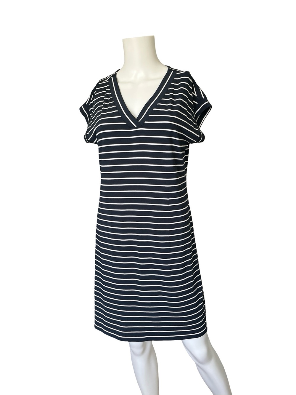 J Jill Wearever Collection Blue White Stripe Dress V Neck Knit Size XS Petite